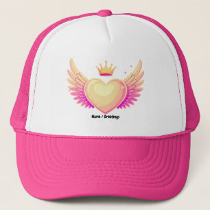 Engel Heart mit Coolen rosa Flügel und Kronen A To Truckerkappe