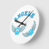 Engel-Heimtiere in Blau Runde Wanduhr (Winkel)