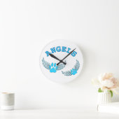 Engel-Heimtiere in Blau Runde Wanduhr (Zuhause)