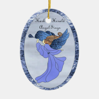 Engel im blauen Buntglas Keramikornament