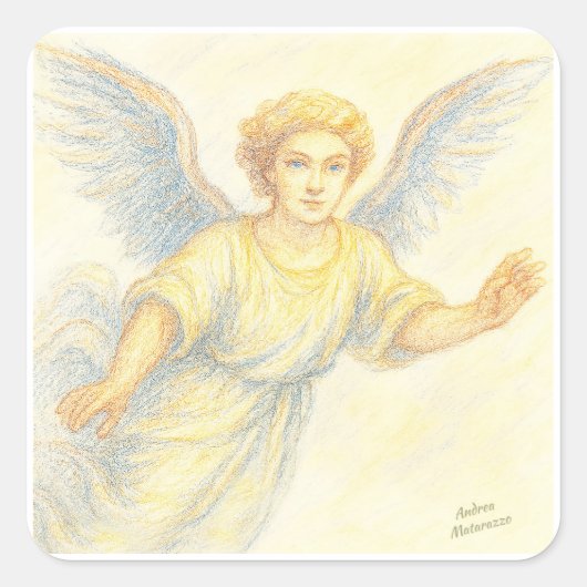 Engel im Flug mit Lächeln Quadratischer Aufkleber (Vorderseite)