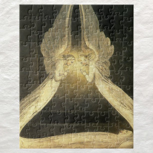 Engel im Vintage-Stil beten über Jesus Christus im Puzzle
