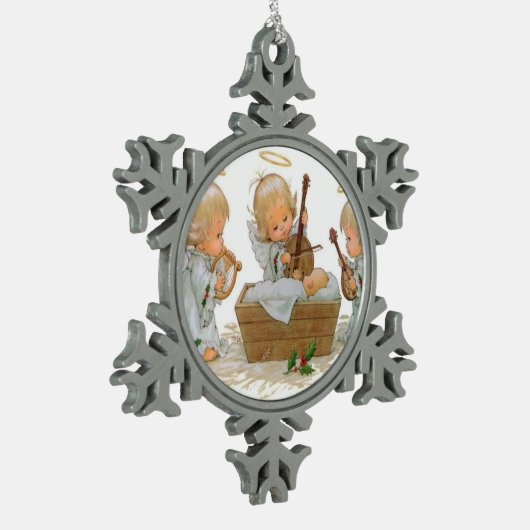 Engel im Weihnachtsmagier Pewter Snowflake oder Schneeflocken Zinn-Ornament (Links)