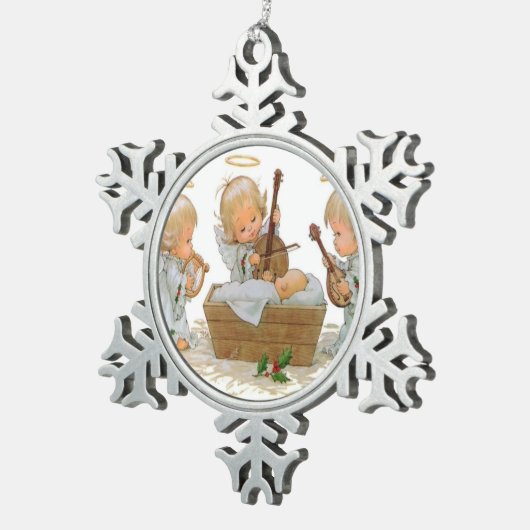 Engel im Weihnachtsmagier Pewter Snowflake oder Schneeflocken Zinn-Ornament (Rechts)