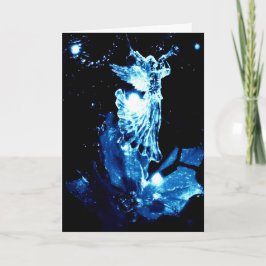 Engel in blau auf schwarzer Weihnachtskarte Feiertagskarte