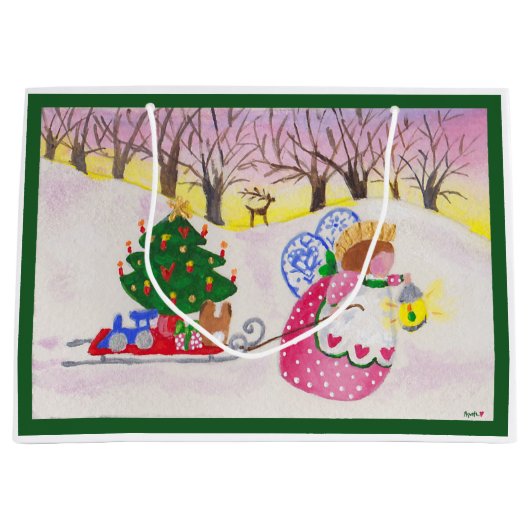 Engel in der Geschenktasche aus Holz Große Geschenktüte (Vorderseite)