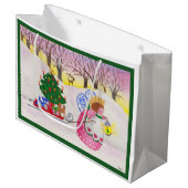 Engel in der Geschenktasche aus Holz Große Geschenktüte (Vorderseite Schrägansicht)