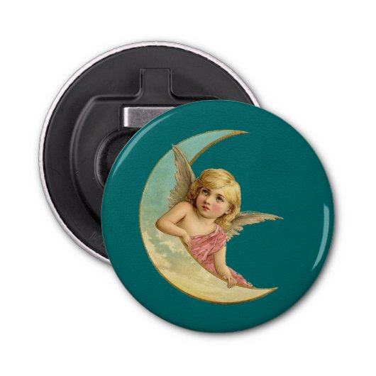 Engel in einem halbmondförmigen Jahrgang Flaschenöffner (Vorderseite)