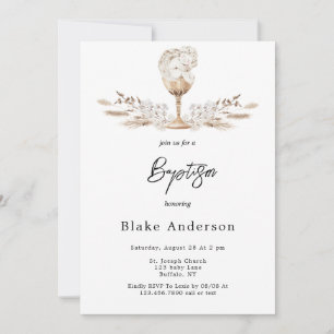 Engel in einer Chalice Beige Baby-Taufe Einladung