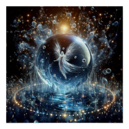 Engel in einer reinen Wasserblase auf einem blauen Poster (Vorderseite)