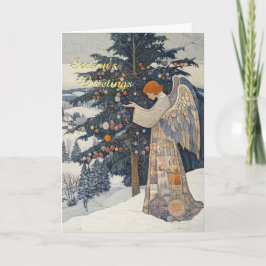 Engel in einer verschneiten Landschaft Weihnachten Karte