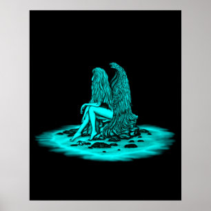 Engel, in Gedanken verloren, schwarzes und grünes Poster