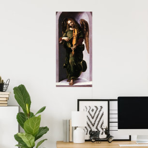 Engel in Grün mit einer Vielle von Leonardo da Vin Poster