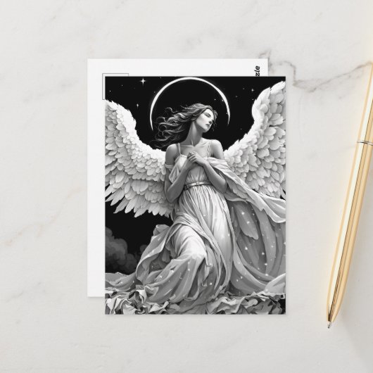 Engel in Schwarz und Weiß Postkarte (Vorderseite/Rückseite Beispiel)