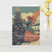 Engel in Viktorianischen Kleidungsweihnachtszimmer Karte (Gelbe Blume)