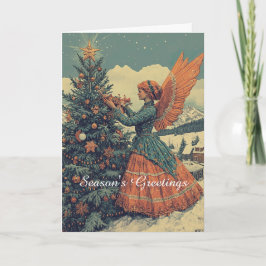 Engel in Viktorianischen Kleidungsweihnachtszimmer Karte