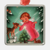 Engel in Wäldern Silbernes Ornament (Vorne)