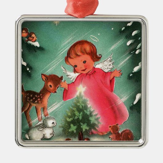 Engel in Wäldern Silbernes Ornament (Vorne)