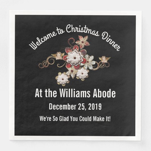 Engel, Juwelen und funkelnde Blume Pop auf Schwarz Serviette (Vorderseite)