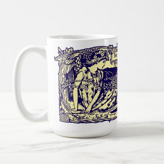 Engel & Kaninchen im Blumengarten mit Motto Banner Kaffeetasse (Links)