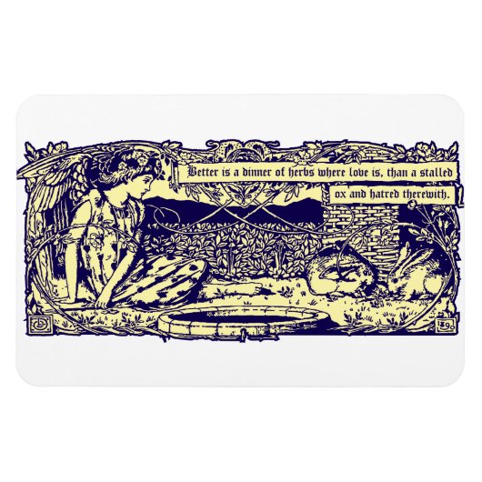 Engel & Kaninchen im Blumengarten mit Motto Banner Magnet (Horizontal)