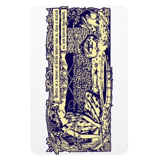 Engel & Kaninchen im Blumengarten mit Motto Banner Magnet (Vertikal)