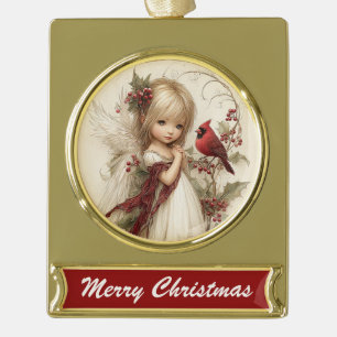 Engel & Kardinal – Weihnachtsgruß-Banner-Design Banner-Ornament Gold
