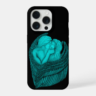 Engel küssen sich, schwarzes und grünes Design iPhone 15 Pro Hülle