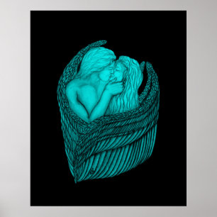 Engel küssen sich, schwarzes und grünes Design Poster