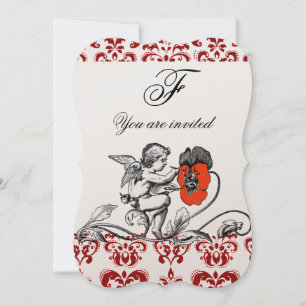 ENGEL MALT EINE ROTE BLUME DAMAST MONOGRAMM EINLADUNG