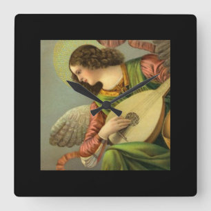Engel malt mit Mandoline Quadratische Wanduhr