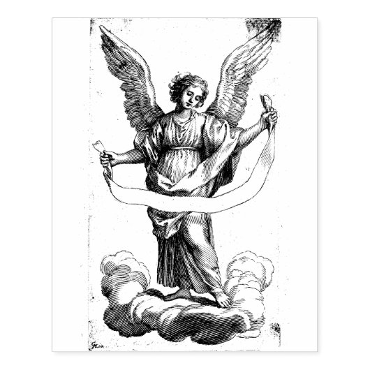 Engel mit Banderole-Kautschuk-Briefmarke Gummistempel (Prägung)
