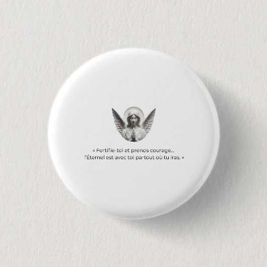 Engel mit biblischem Vers - "Festung und Pfau Button (Vorderseite)