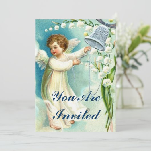 Engel mit Blauer Glocke Einladung (Stehend Vorderseite)