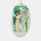 Engel mit Blauer Glocke Keramik Ornament (Rechts)
