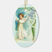 Engel mit Blauer Glocke Keramik Ornament (Links)