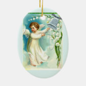 Engel mit Blauer Glocke Keramik Ornament (Hinten)