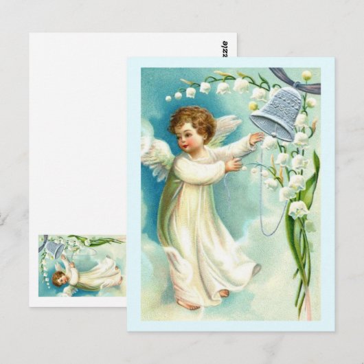 Engel mit Blauer Glocke Postkarte (Vorne/Hinten)