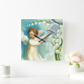 Engel mit Blauer Glocke Quadratische Wanduhr (Zuhause)