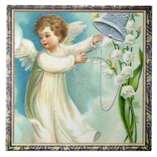 Engel mit Blauer Keramik Fliese (Vorderseite)