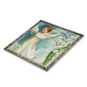 Engel mit Blauer Keramik Fliese (Seite)