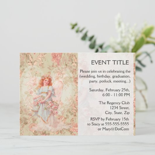 Engel mit Blume Einladung (Stehend Vorderseite)