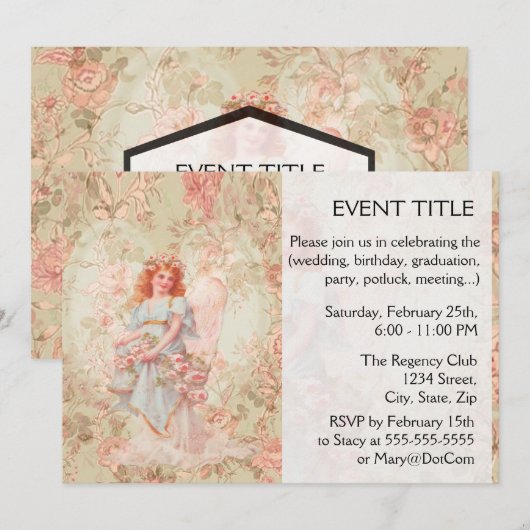 Engel mit Blume Einladung (Vorne/Hinten)