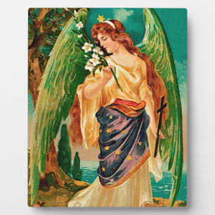 Engel mit Blumenzweig Fotoplatte