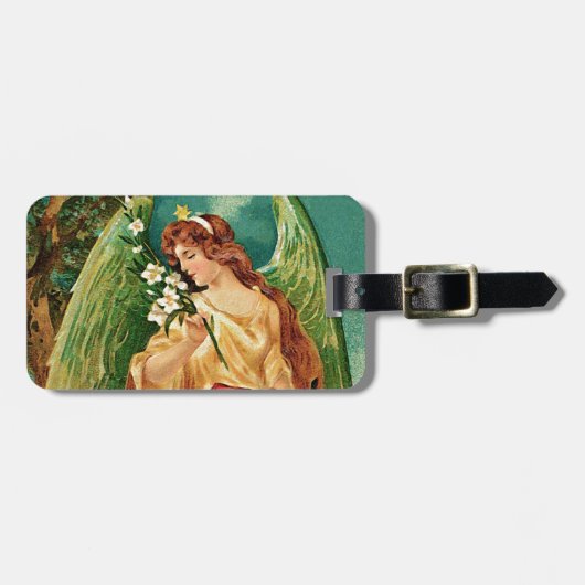 Engel mit Blumenzweig Gepäckanhänger (Vorderseite horizontal)