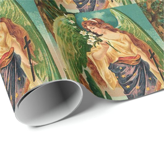 Engel mit Blumenzweig Geschenkpapier (Rolleneckpunkt)