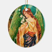 Engel mit Blumenzweig Keramik Ornament (Links)
