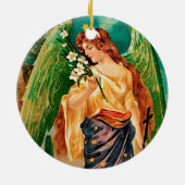 Engel mit Blumenzweig Keramik Ornament (Hinten)