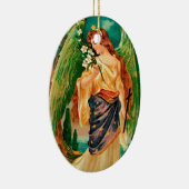 Engel mit Blumenzweig Keramikornament (Rechts)