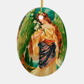 Engel mit Blumenzweig Keramikornament (Vorne)